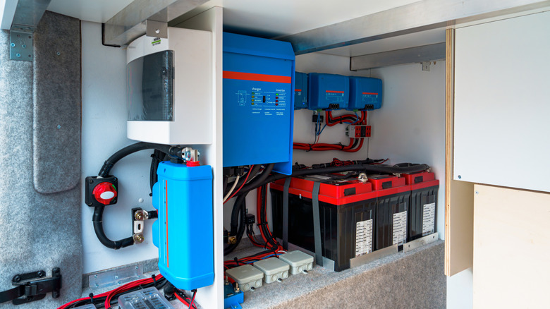view of batteries installed to a mobile vehicle