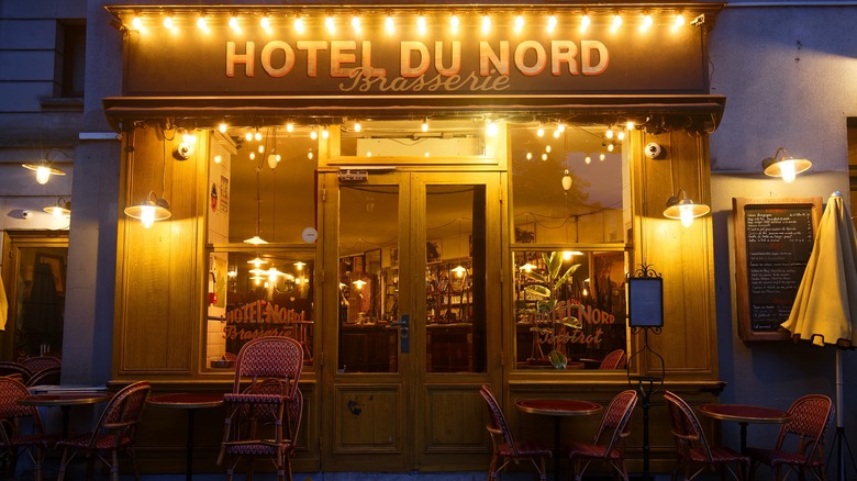 Hotel Du Nord Brasserie in the 19th arr. at night
