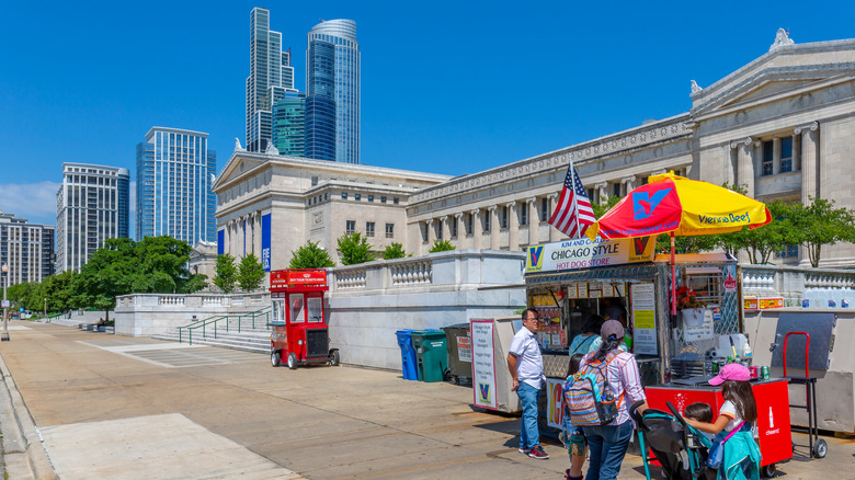 Chicago skyline hot dog stand