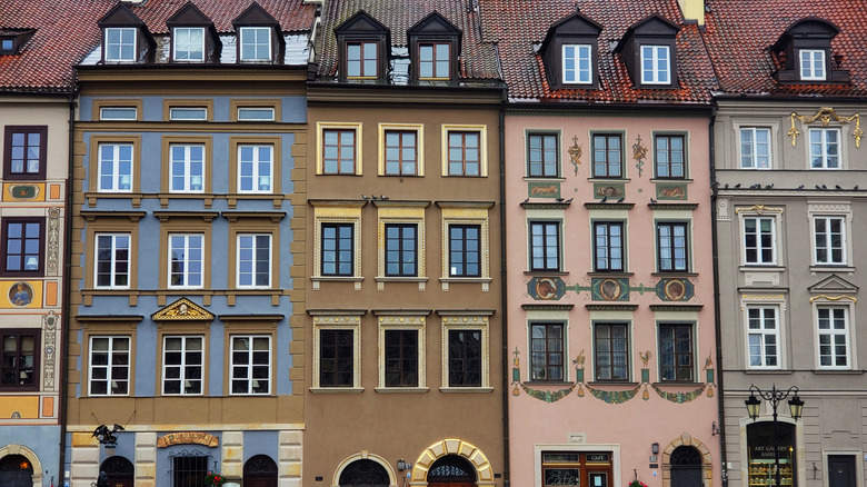 A row of colorful European old town homes