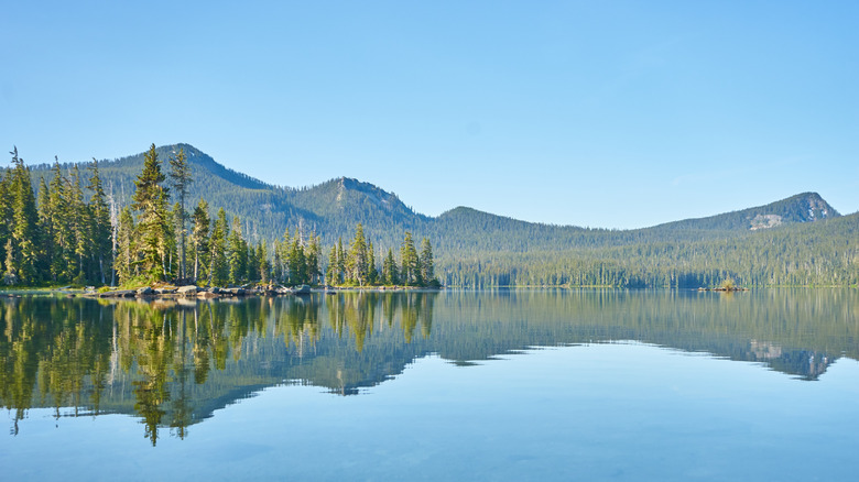 The sky is mirrored on the surface of Waldo Lake