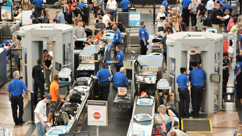 Crowded airport security lines