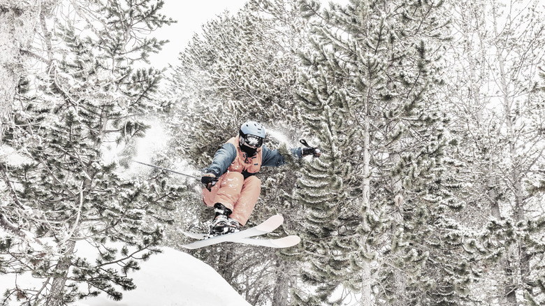 Skier going off a jump 