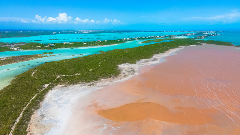 An aerial view of Chalk Sound, Turks and Caicos
