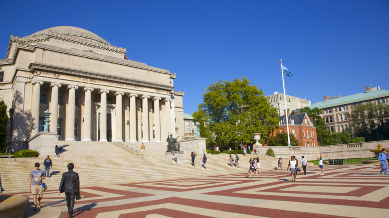 Columbia University's library and plaza on a sunny day