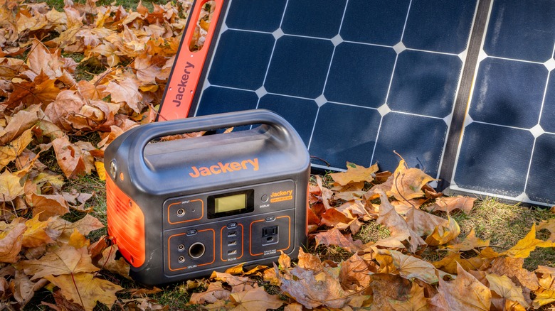 jackery solar set up outdoors during fall