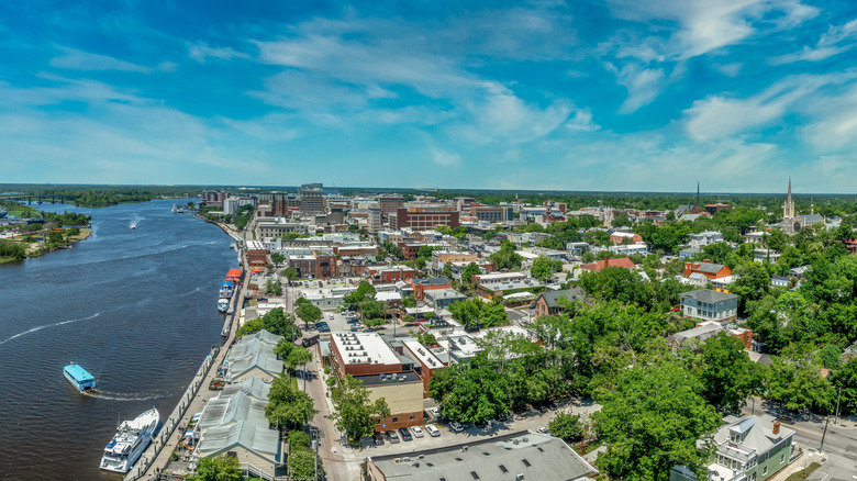 a view from above downtown Wilmington, NC