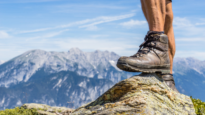 hiking boots in the mountains