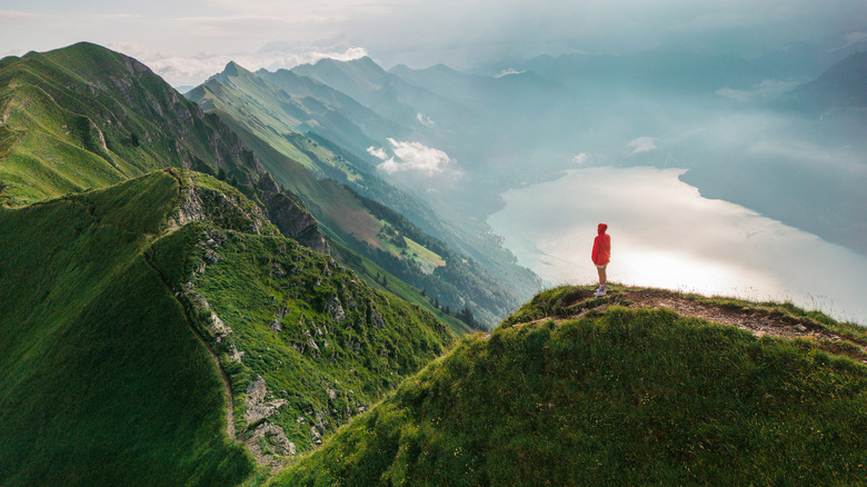 Person standing on a mountain