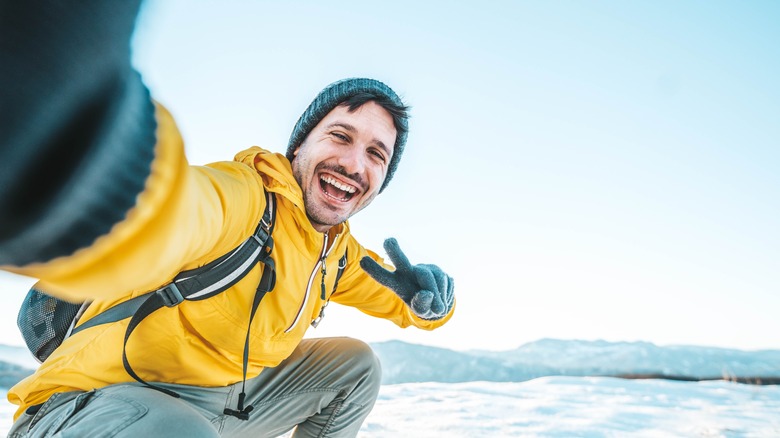 Hiker taking a selfie