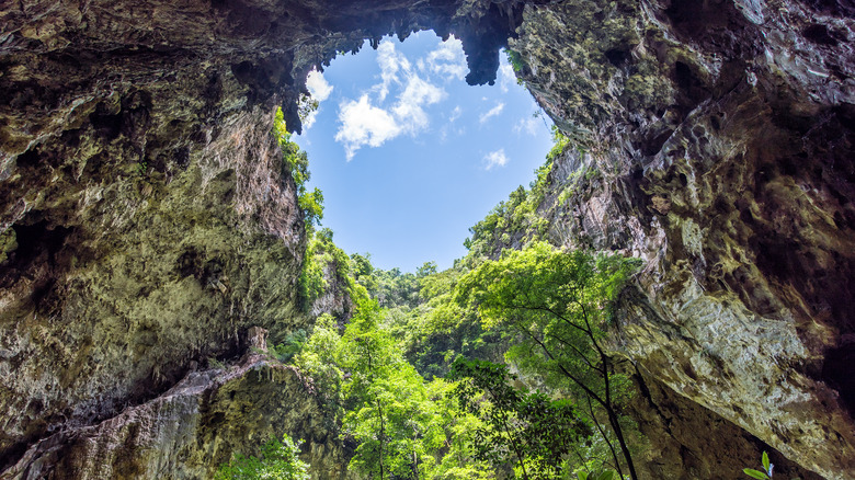 Opening in the cave cieling