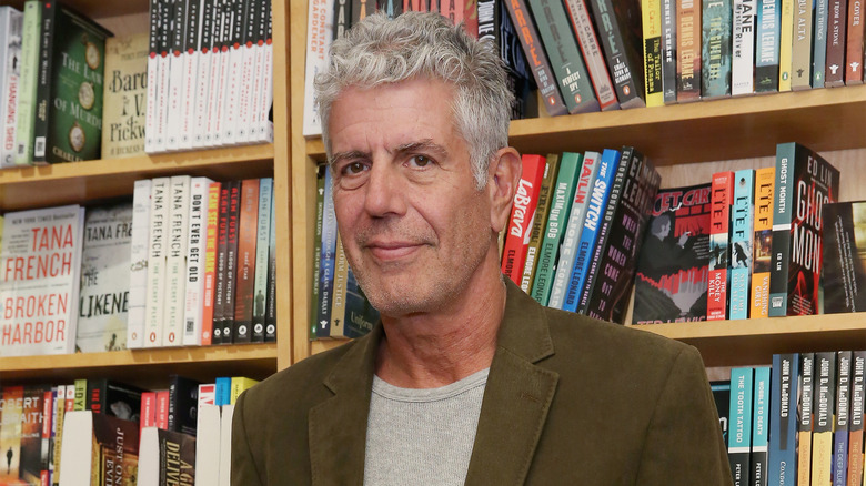 Anthony Bourdain bookstore shelf backdrop