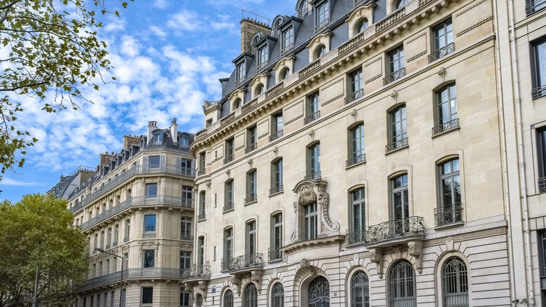 Paris Haussmannian building with balconies