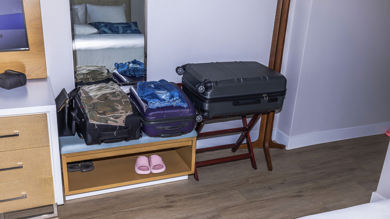 luggage stored on luggage rack