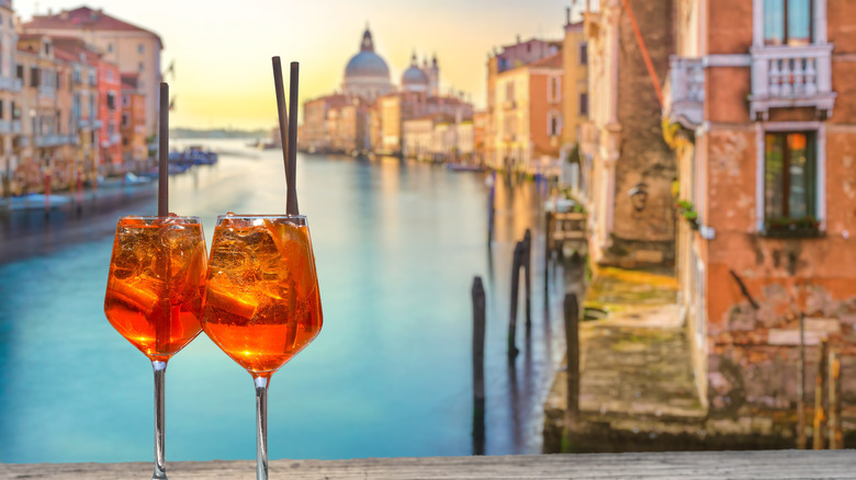 Two Aperol Spritz drinks in Venice