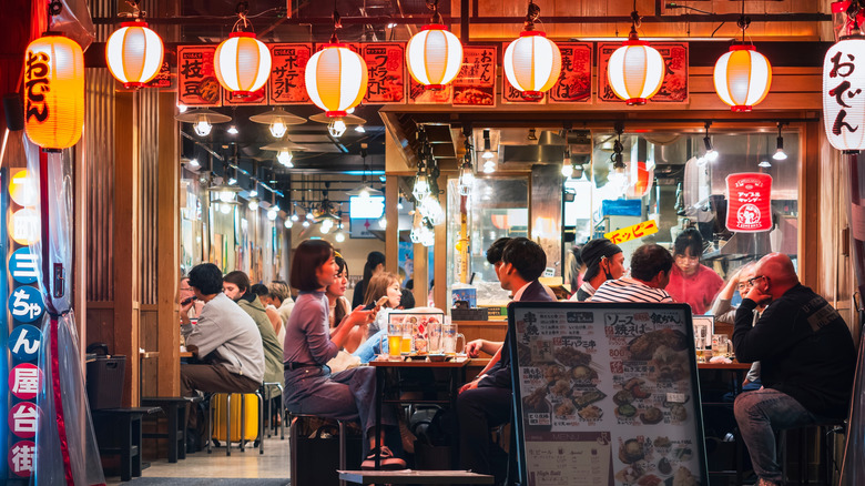A group of people dining in Japan
