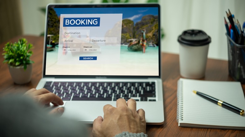 Person booking flight on computer