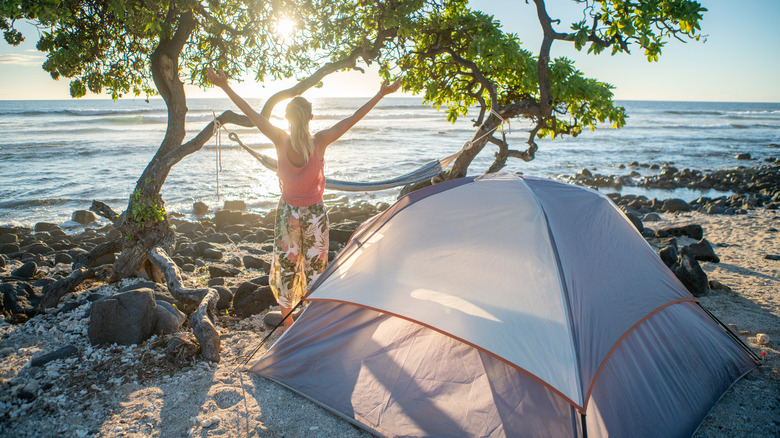Camping on a beach in Hawaii