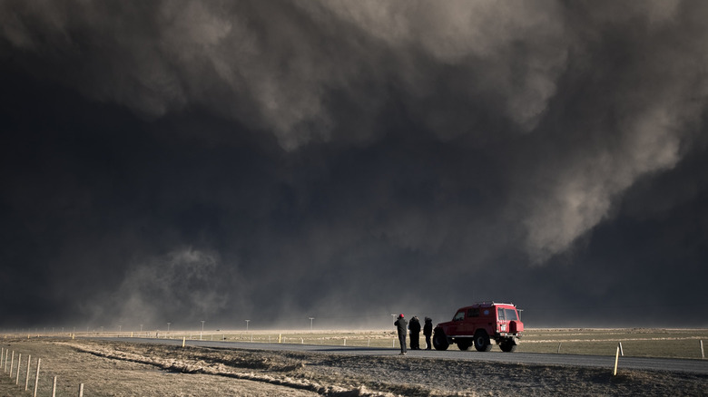 Cloud of volcanic matter is seen as it rises from the erupting Eyjafjallajokull volcano in Iceland