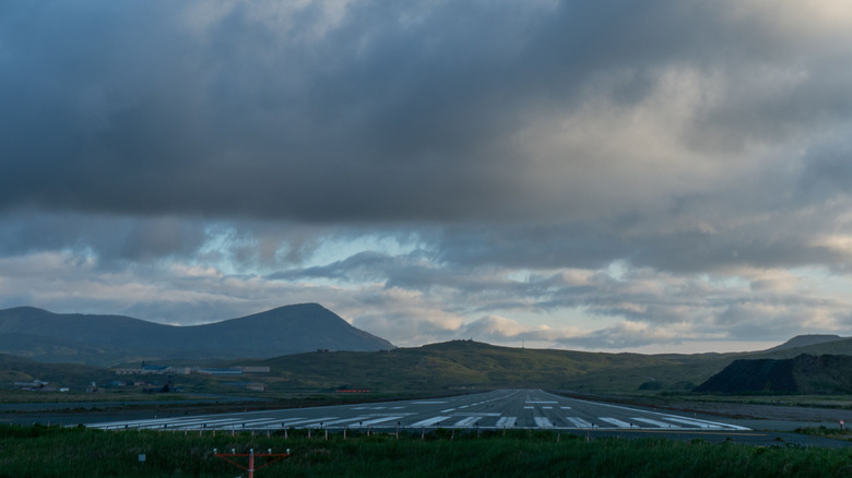 Adak's runway stretches into twilight of Adak Island