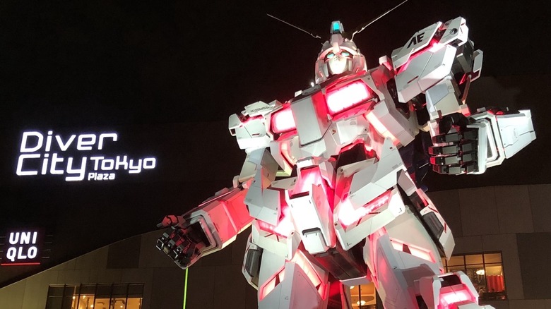 odaiba life-sized gundam statue illuminated