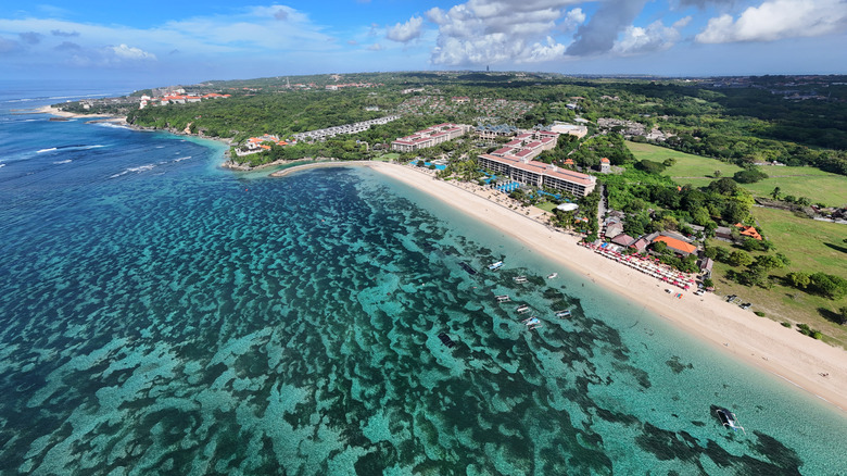 An aerial view of Geger Beach in Bali, Indonesia