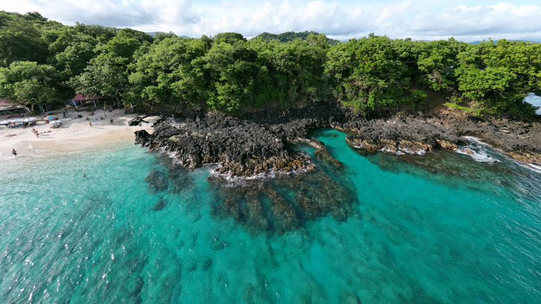 Aerial view of Bias Tugel Beach in Bali, Indonesia