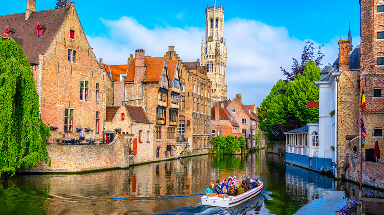 Boat on a canal in Bruges, Belgium