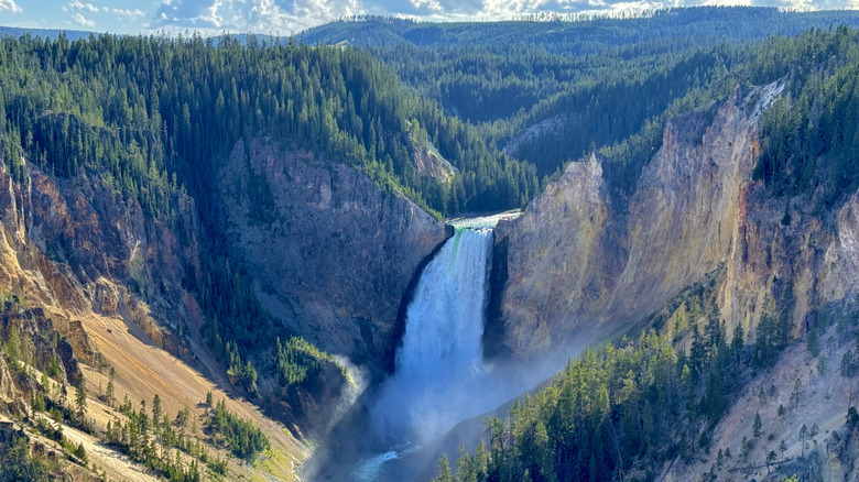 Landscape view of lower Yellowstone falls in Grand Canyon of the Yellowstone National park