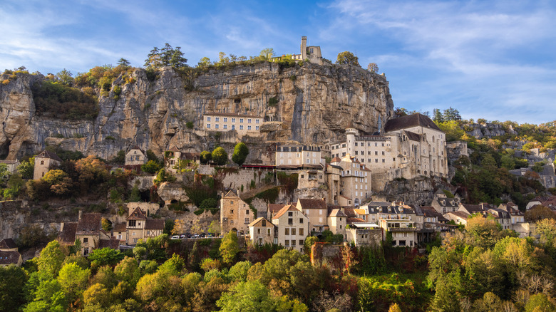 View of Rocamadour and trees from afar