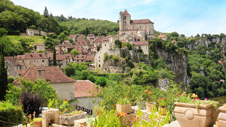 Saint-Cirq-Lapopie and greenery from afar