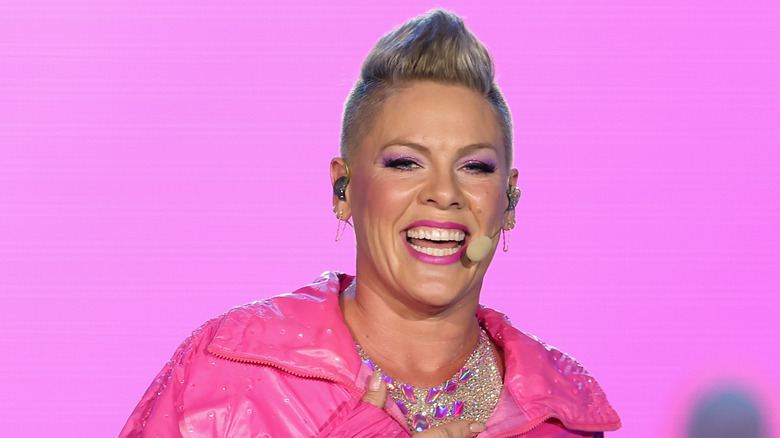 Pink performing at concert