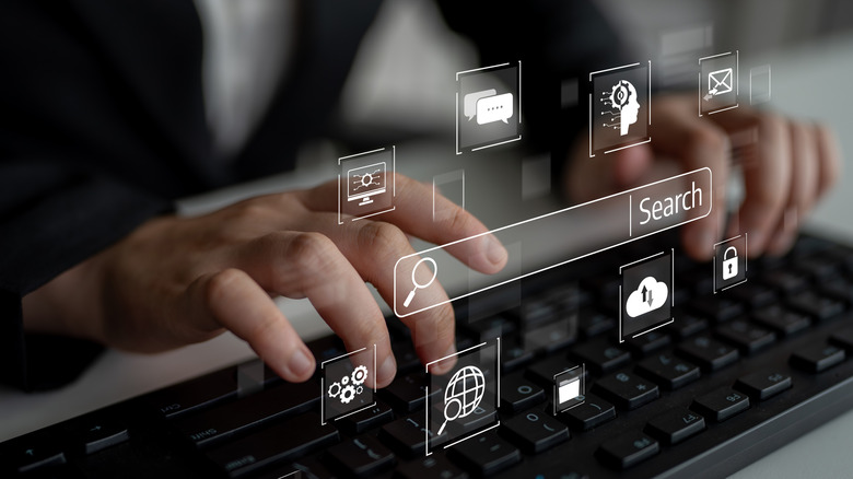 Hands searching online