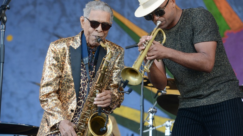 Musicians playing wind instruments