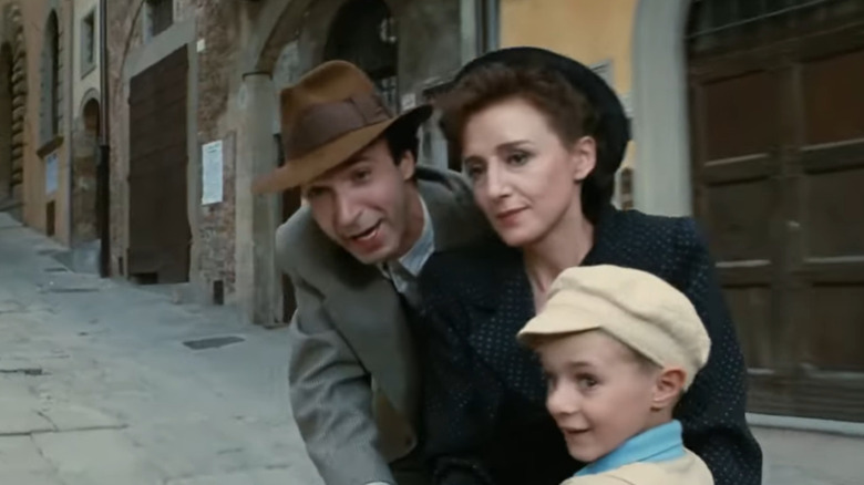A scene from the film Life is Beautiful with Roberto Benigni