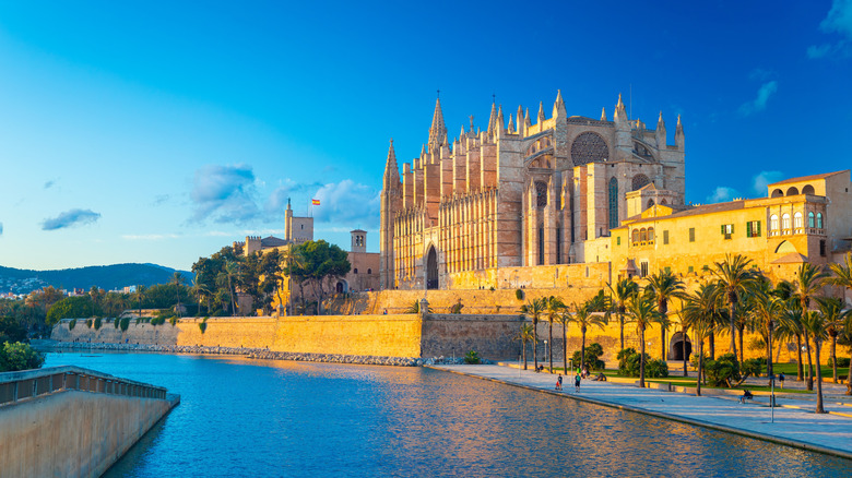 View of Cathedral and harbor in Palma de Majorca
