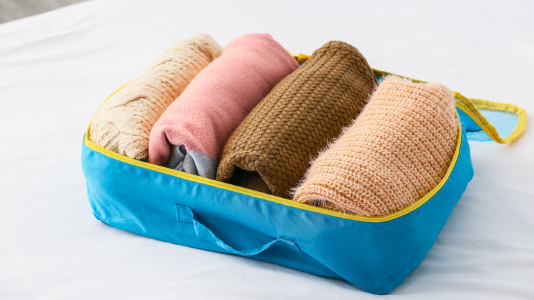 Rolled clothes in packing cube