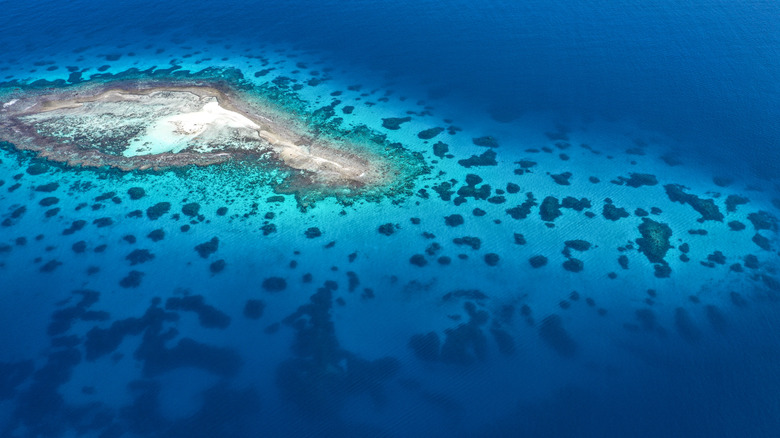 Drone shot of Chuuk Island and reef.