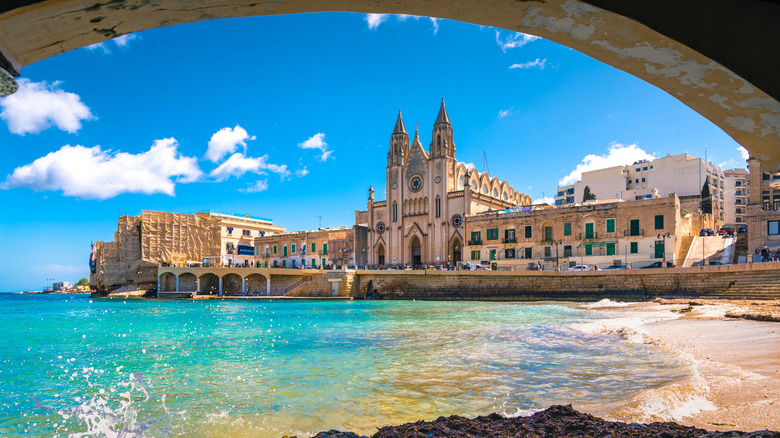View of Saint Julian, Malta taken form across the beach.