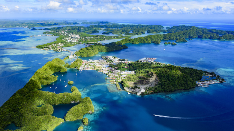 Full ariel view of Palau Malakal Island and Koror
