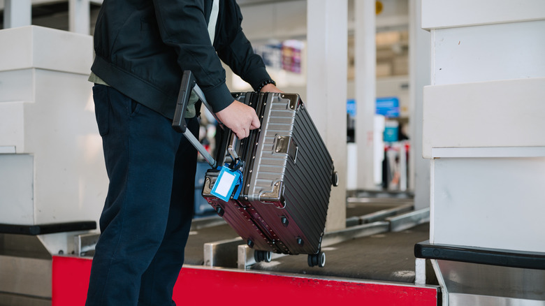 Luggage at airport check-in counter