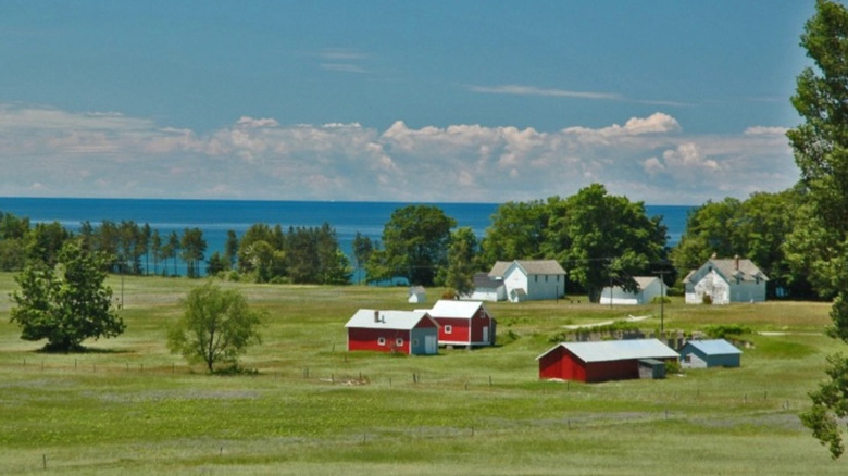 rural hillside of Port Oneida Rural Historic District on Lake Michigan