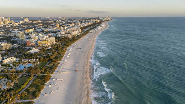 Aerial view of beach and ocean in Miami