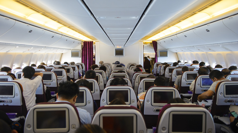 Seats and people on airplane