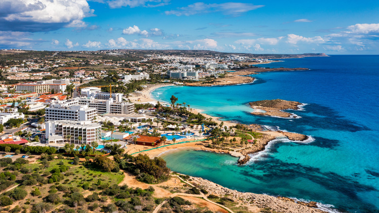 Aerial view of the European island of Cyprus, right on the water