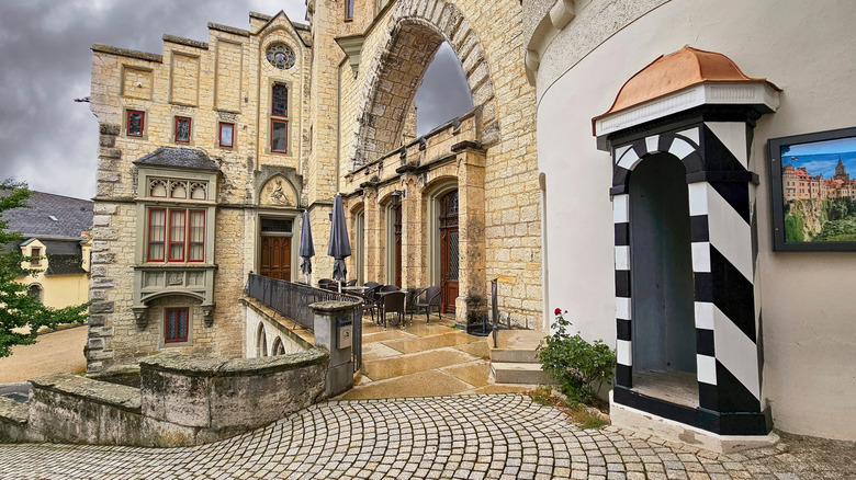 A closeup view of walls and doors in Hohenzollern Castle