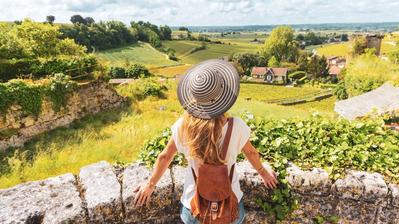Traveler overlooking vineyards in Bordeaux