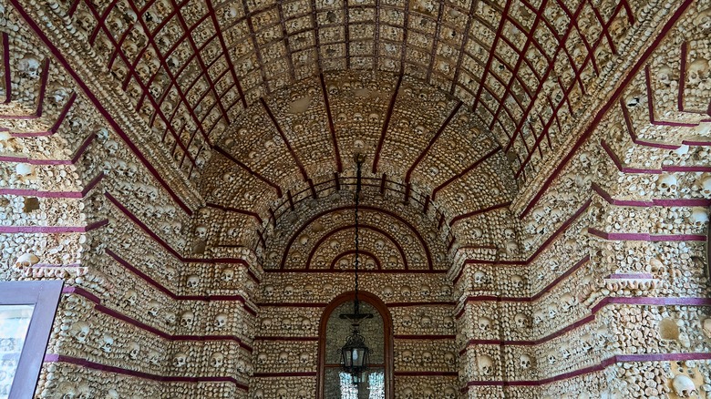 interior of chapel made of bones and skulls