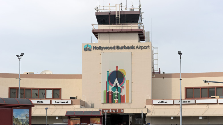The front of the terminal building at Hollywood Burbank Airport in Los Angeles.