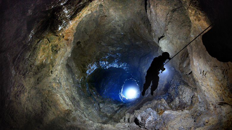 Caving spelunking Veryovkina Cave